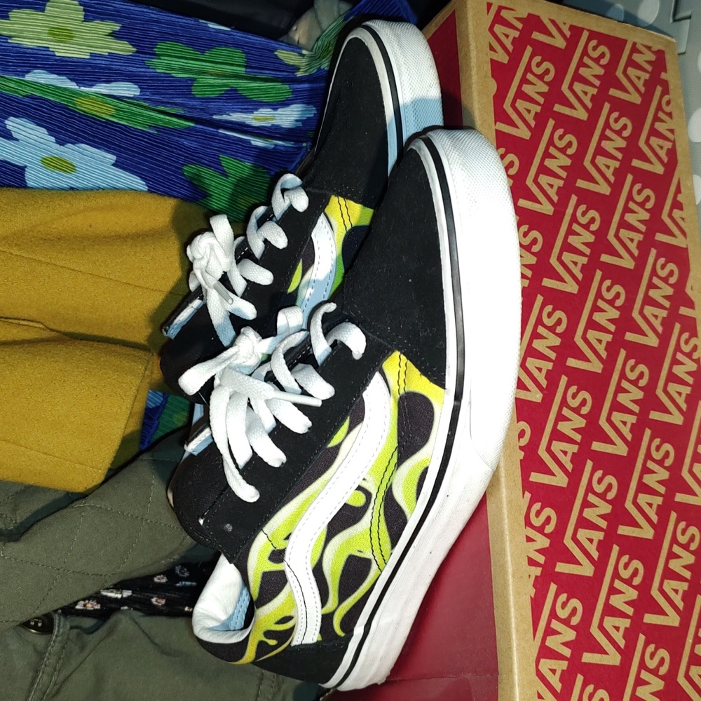Vans Old Skool Green Flame Kids 6.5